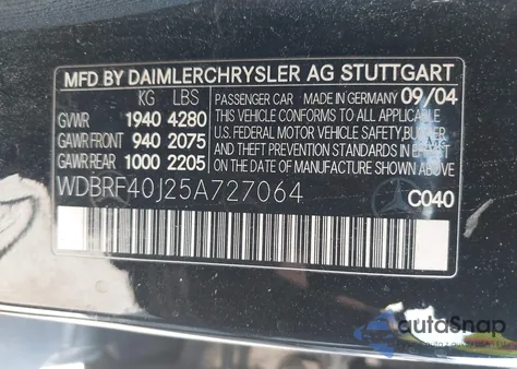 2005 Mercedes-Benz C 230 Kompressor Sport z USA, uszkodzony, nr VIN WDBRF40J25A727064